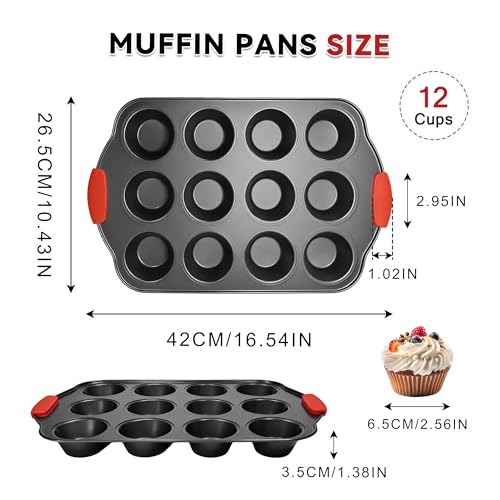 Mini Muffin Pan 12 Cup Muffin Pan with Silicone Grip Handles - color: Black, size: 12 Cup Muffin Pan