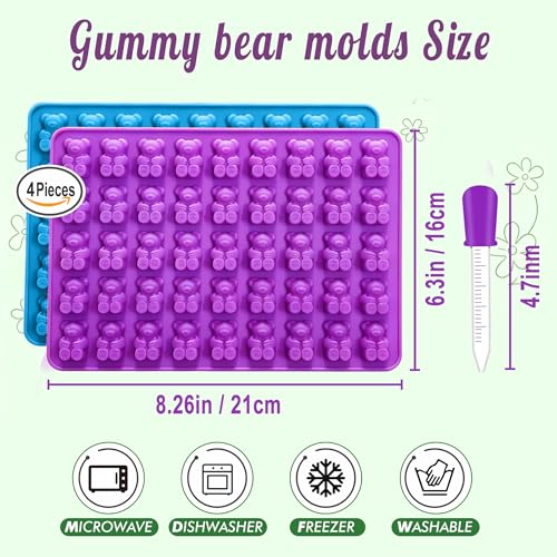 4 pcs Large Gummy Bear Molds 5 ML, BPA-FREE Silicone Chocolate Candy Gummy Molds with 4 Droppers，Non-stick and Bpa Free for Candy Chocolate Gummies Baking -140 Cavity - color: 4pc- Large Bear