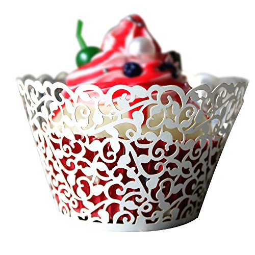 YOZATIA 60PCS Vine White Cupcake Wrapper, Lace Cupcake Wraps Liner for Wedding Party Cake Decoartion (White) - color: White