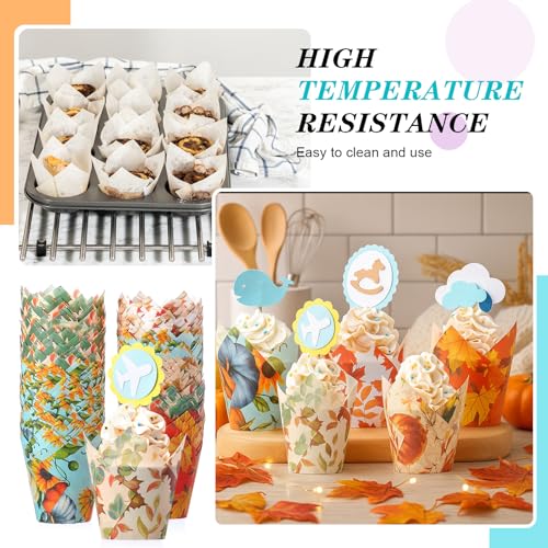 500 Counts Fall Tulip Cupcake Liners Autumn Muffin Cupcake Baking Liners - style: Maple