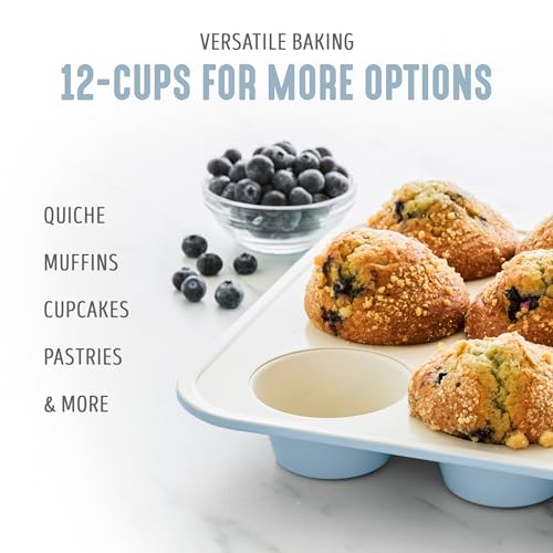 GreenLife 12 Cup Ceramic Nonstick Muffin Pan, Blue Haze - color: Blue Haze, size: 12 Cup Muffin Pan