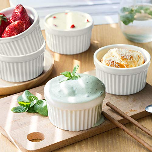 Foraineam Set of 12 Pcs 6 oz Porcelain Souffle Dishes, White Ramekins Bakeware Set Dessert Custard Baking Cups for Baking, Cooking, Serving and More (Pack of 2) - size: 6 Ounce (Pack of 2)