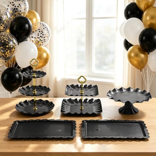 68 Pack Dessert Table Display Set, Tiered Round Cupcake Stands - color: Black