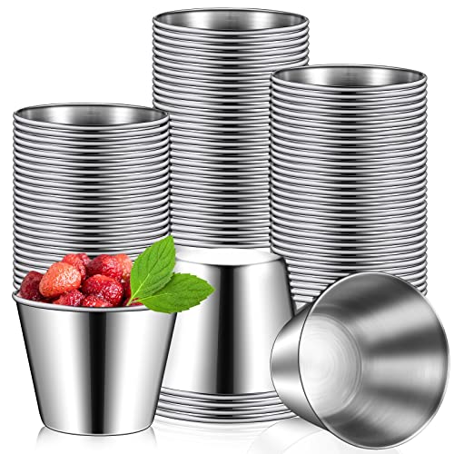Mimorou 100 Pcs Stainless Steel Ramekins 1.5 oz, Mental Dipping Sauce Cups
