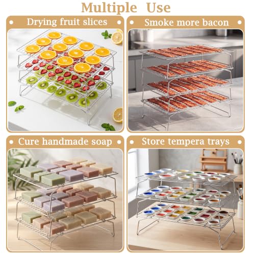 LIANYU Cooling Rack 15"x10", 4-Tier Stackable & Collapsible Cooling Racks