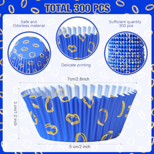 Vesici 300 Counts Video Game Cupcake Liners Blue and Gold Rings Paper Cupcake Wrappers Holders Cartoon Disposable Baking Cup Bulk for Birthday Baby Shower Baking Party Supplies - style: Blue with Gold Ring Print
