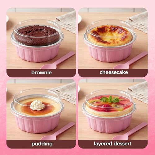 NPLUX Ramekins with Lids Mini Cake Pans,50 Pack Pink 8oz for Party Favors - color: Pink