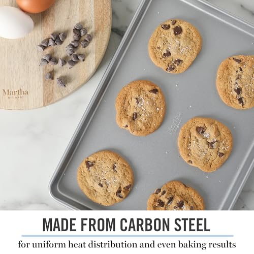Martha Stewart Gallen 13 x 9 Inch Nonstick Carbon Steel Cookie Sheet - Silver Durable Baking Pan for Cookies, Brownies & Roasting - color: Silver, size: 13" Cookie Sheet