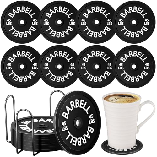 Blushtier 8 Pcs Barbell Plate Coasters with Rack, Silicone,Black - color: Black