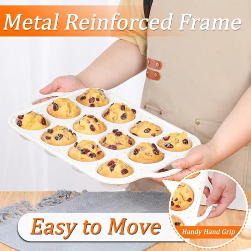 Silicone Muffin Pans for Baking with Metal Framed, BPA Free, Standard - color: Creamy Confetti, size: 12-Cup Regular