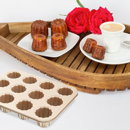 FoldTier 2 Pcs Canele Mold Cake Pan 12 Cavity Cannoli Tubes Molds Non-stick Canele Muffin Bakeware Cupcake Pan French Custard Canele Cake Traditional Pastry Baking Molds for Oven Baking