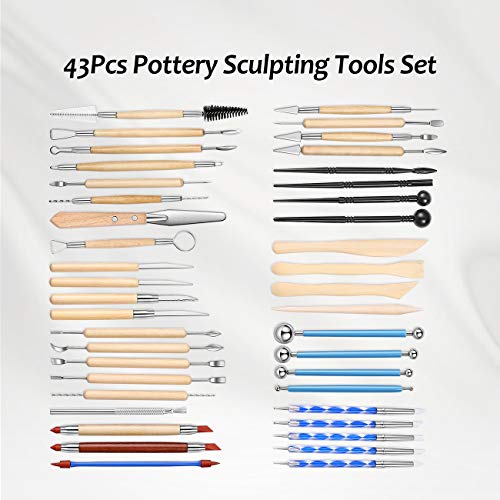 ISSEVE 43Pcs Pottery Clay Sculpting Tools Set with Stand-Up Organizer Bag - color: Black Upgrade Stand-up Bag