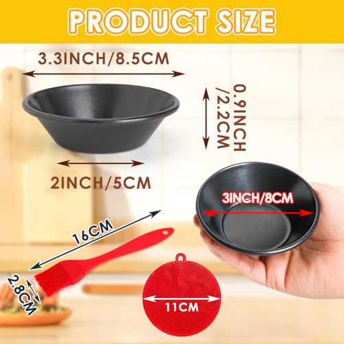 12 pcs Egg Tart Molds, Quyimy 3" Mini Tart Pans, Non-Stick Carbon Steel Mini Tart Panw/Oil & Dish Brushes for Cupcake Cake Muffin Mold Tin Pan, Baking Set Tool for Cakes, Cookies, Desserts - color: Black 3-inch 12 Pcs