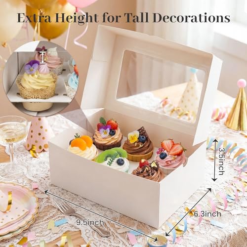 HANSGO 6 Count Cupcake Boxes, 6 PCS Cupcake Containers with Window - color: White