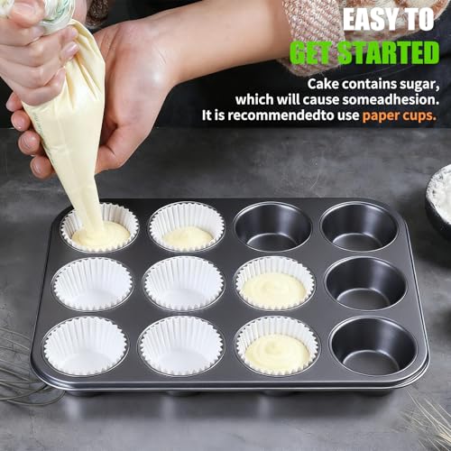 Muffin Pan for Baking, Nonstick Cupcake Tin 12 Cup, 2 Pack Cup Cake Tray, Premium Cheesecake Pans, Dishwasher Safe- Carbon Steel - color: 2pc- Carbon Steel