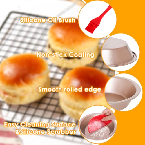 8 Pack Mini Pie Pans, 5 Inch Mini Pie Tins Gold Reusable Round Small Pie Pans, Carbon Steel Tart Pan Nonstick Small Pie Molds Quiche Tins Baking Set with Silicone Oil Brush & Scrubber - color: Gold 5-inch Set of 8