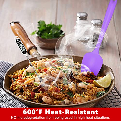 Heat Resistant Silicone Spatulas Set 6pcs, Seamless Design Non-Stick Mixing Spatulas with Stainless Steel Core, Premium BPA-Free Rubber Spatula Baking Cooking Utensile for Home Kitchen BBQ (purple) - color: Purple