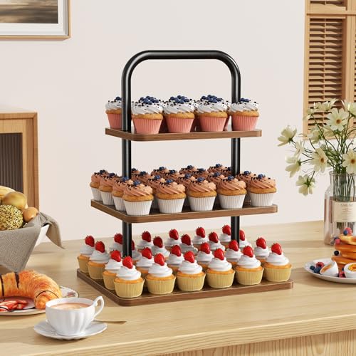 Aminigram Wooden Cupcake Stand, 3 Tier Large Cupcake Tower Stand 50 Cupcakes, Dessert Tiered Tray Stand for Party, Wedding, Birthday, Halloween, Farmhouse Decor