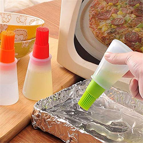 AKOAK 1 Pack Environmentally Friendly Silicone Flat-Bottomed Barbecue Oil Bottle Brush, Pastry Brush, Kitchen Baking and Barbecue Cooking Tools (Red) - color: Red