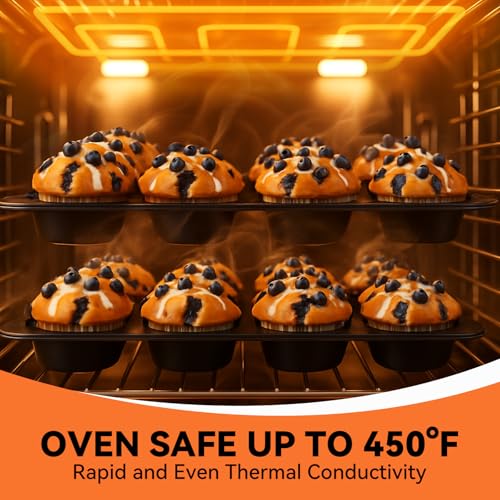 Yoehka 2 Pack Muffin Pan for Baking, Non-stick Cupcake Pan Set, Black