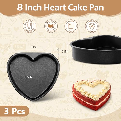E-far 8 Inch Heart Cake Pan, 3 Pcs Nonstick Heart Shaped Cake Mold - color: Black, size: 8-Inch (Set of 3)
