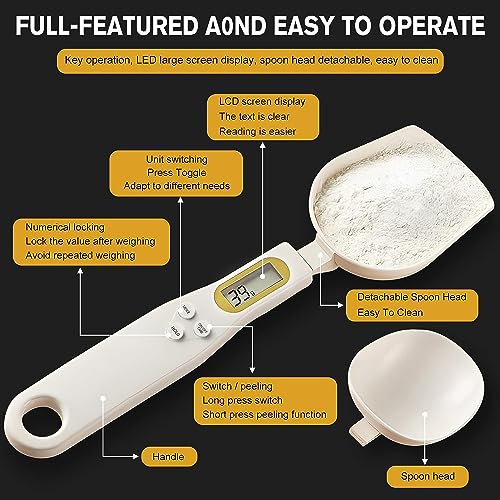Digital Spoon Scale Electronic Measuring Spoon with 2 Replaceable Spoons, Food Coffee Weigh Scale High Precision for Home 500/0.1g, Digital Food Spoon Scale, Kitchen Scales with LCD Display