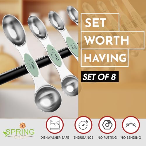 Spring Chef Stainless Steel Magnetic Measuring Spoons Set of 8, Pistachio - color: Pistachio, size: 1-Pack