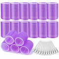Acejoz Hair Rollers, 12Pcs Large Self-Grip Hair Curlers with 12Pcs Stainless Steel Duckbill Clips, for Long Medium Thick Hair Volume (Purple) - color: Purple