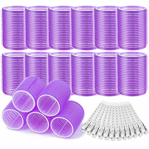 Acejoz Hair Rollers, 12Pcs Large Self-Grip Hair Curlers with 12Pcs Stainless Steel Duckbill Clips, for Long Medium Thick Hair Volume (Purple) - color: Purple