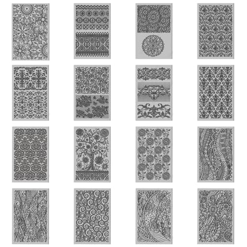 CHGCRAFT 16 Sheets 16 Styles Retro Lace Polymer Clay Texture Mat Mandala Tree Modeling Pattern Pad Bohemian Texture Sheets for Polymer Clay Making Earrings Jewerly Tools, 4×2.6 inch - style: Retro Mandala