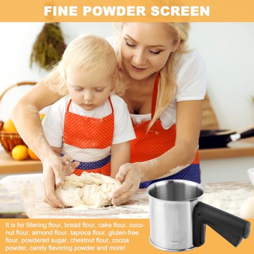 3 Cup Flour Sifter for Baking, Stainless Steel Hand Squeeze Fine Sieve