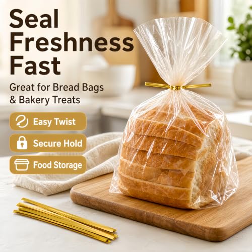 800 Pcs 3.94" Gold Metallic Twist Ties - Reusable, Perfect for Plastic & Cellophane Bags, Bread, Candy & Treat, Party Gift Wraps