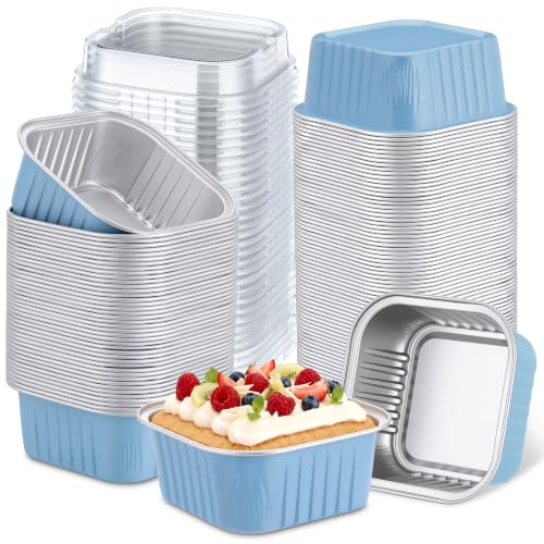 Skylety 100 Pcs 5oz Mini Square Cake Pans with Lids, Sky Blue - color: Sky Blue