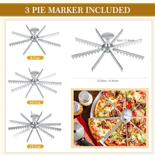 Hushee 3 Pcs Pie Marker Cake Slicer for Bakery, 8, 10, 12 Cut