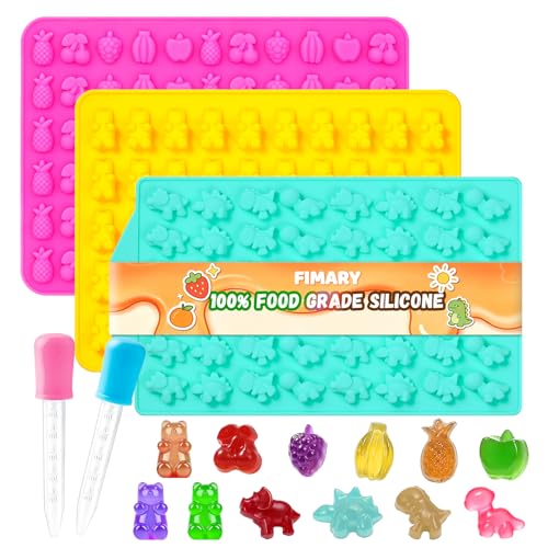 Gummy Candy Molds with 2pcs Droppers, Silicone Bear Dinosaur Fruit Snack Molds, Non-stick Silicone Chocolate Molds for Gummies Candy Chocolate Baking - color: A-Fruit+Bear+Dinosaur:3 Pcs, size: Gummy Molds