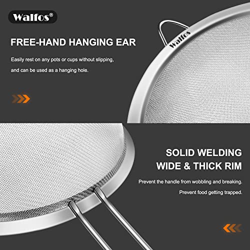 Walfos Large Fine Mesh Strainer 9.35" & 7.8", Stainless Steel Mesh Sieve with Sturdy Handle, Kitchen Metal Food Strainers for Quinoa, Rice, Pasta, Fruits, Vegetables, etc., Set of 2 - size: 9.35", 7.8" (2pcs)