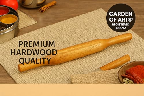 Handcrafted Wooden Rolling Pin,Belan,Belna,Traditional Belan for Roti, Chapati, Dough, Pastry – Handcrafted Hardwood Dough Roller with Easy Grip Handles – Smooth Finish (Thin Belan) - color: Thin Belan