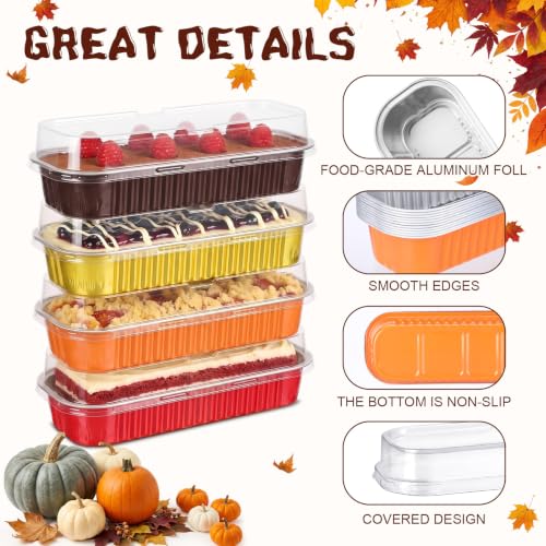 Qunclay 200 Pcs Mini Loaf Pans Disposable with Lid, Fall Color - color: Fall Color