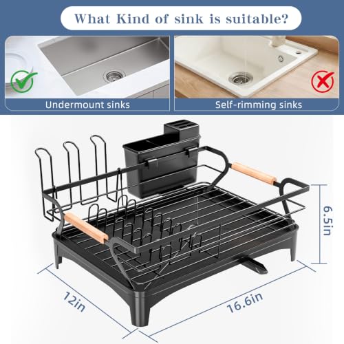 Dish Drying Rack,Space Saving Dish Drainer for Kitchen Counter & Sink,Black - color: Black