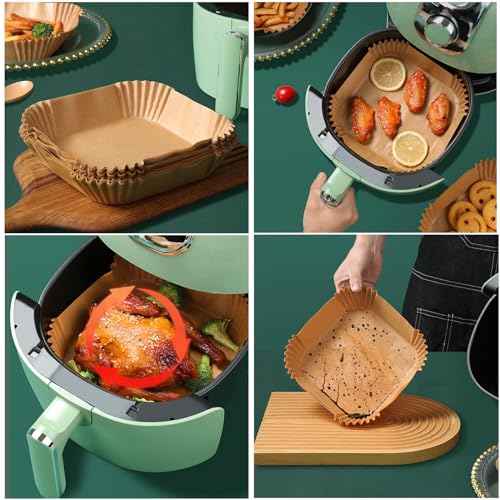 LYHOLKEER Air Fryer Liners Disposable, 400Pcs Nonstick Square Parchment Paper Liners for 5–8 Qt Air Fryers, Compatible with Ninja, Cosori, Chefman, Instant Pot, Oil-Resistant for Easy Cleanup - size: 400PCS 8in Square for 5-8 QT