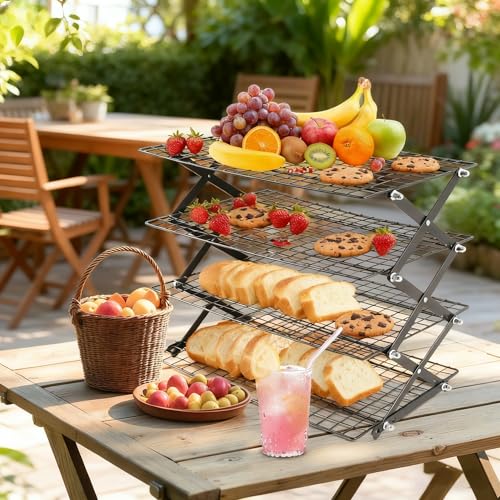 2-Tier Collapsible Cooling Racks, Detachable Wire Cooling Rack Stackable Drying Rack for Cookie Bread Pizza Baking - size: 2-Tier