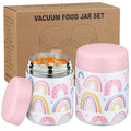 wiwens 12oz 2 Pack Insulated Food Jar Set for Kids Soup Thermo Hot Food Lunch Container Wide Mouth Leak Proof Stainless Steel Vacuum Bento Box for School Office Travel Outdoors - color: White-Rainbow*2