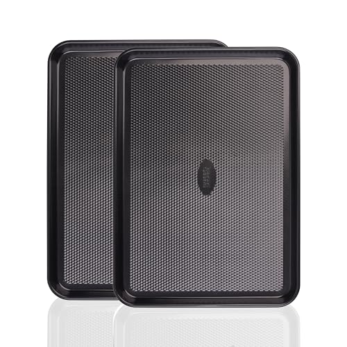 Baker's Secret Baking Sheet Pan Set, 2x Cookie Sheets for Oven 13.8x10', Diamond Texture Premium Air Flow Circulation, Baking Trays, Extra Thick 0.6mm Diamond Base PFOA, PFOS, PTFE and PFAS free - color: Black, size: 2 Pack Quarter Sheet