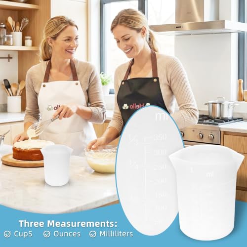 Silicone Cups for Melting Chocolate, 4Pack 100/250/350ml Capacity Silicone Measuring Cups with 2Pcs 5ml Droppers，Reusable Baking Supplies for DIY Chocolate Molds