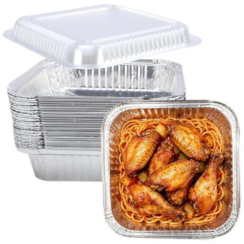 SAITI 8x8 Aluminum Pans with Clear Plastic Lids 35 Pack Aluminum Foil Pans