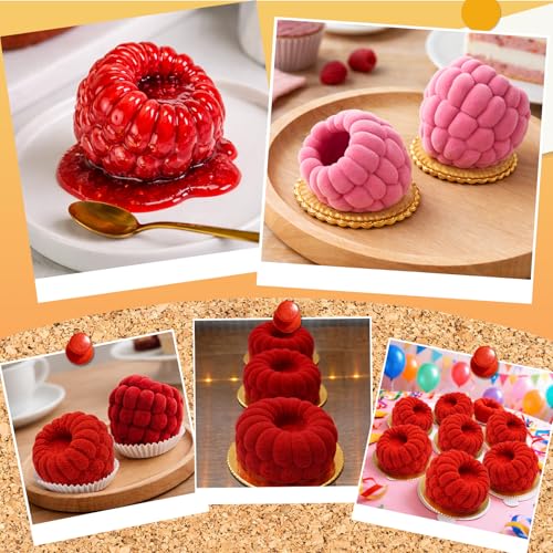 2Pack Raspberry Silicone Molds for Mousse Cake Fruit Pudding Raspberry Mold - color: 12-Cavity Raspberry