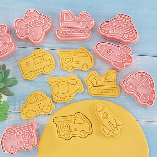 8Pcs Vehicle Cookie Cutters Car Rocket Plane Biscuit Molds for Kids Baking - color: Transportation Vehicle