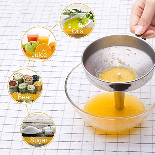 Kitchen Funnel, 3 Piece Stainless Steel Funnels Set with Handle Design and Removable Strainer, Great for Transferring of Liquid, Fluid, Dry Ingredients & Powder, Funnels for Filling Bottles - color: Funnel set-3