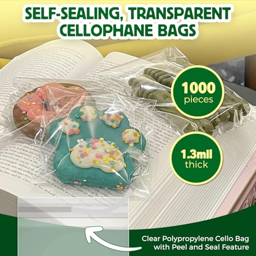 Seal Fresh Self Sealing Cellophane Bags - 6" x 6" (1000 Count) - Clear Plastic Resealable Cello Bag - Cellophane Treat Bags, Cookie Bags for Packaging, Candy bags, Cello Bags, Pastry Bags - size: 6" x 6"