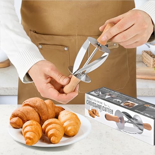 Stainless Steel Croissant Cutter, Irregular Roller Cutter with Wooden Handle, Useful Kitchen Baking Tool